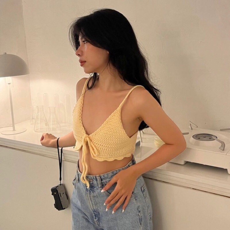 Áo len thắt ngực Lovely Crop - Áo móc len