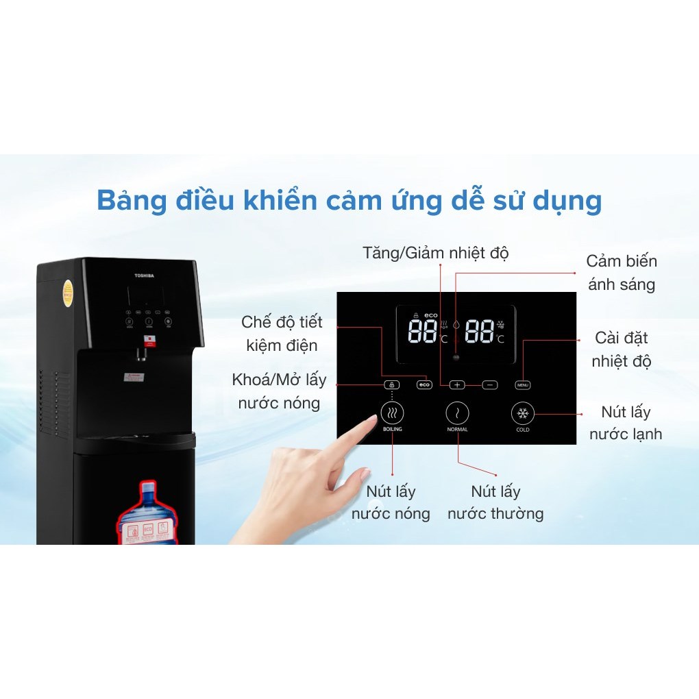 Cây nước nóng lạnh Toshiba RWF-W1830UVBV&RWF-W1830BV bình âm tủ, khóa trẻ em, chính hãng, bảo hành 12tháng tại nhà