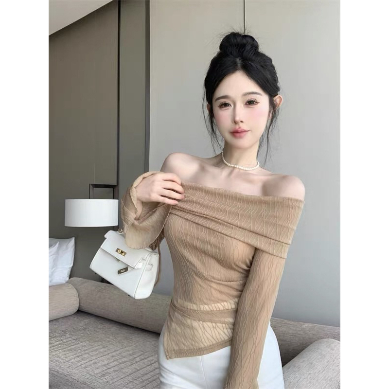 Áo trễ vai dây rút tay loe chất thun lưới sành điệu