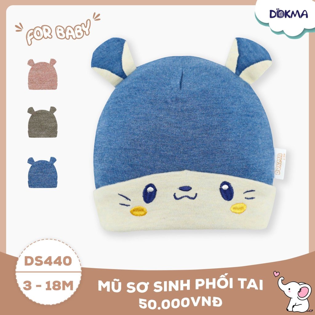 Mũ sơ sinh bo dày phối tai Dokma DS440 (0-18m)