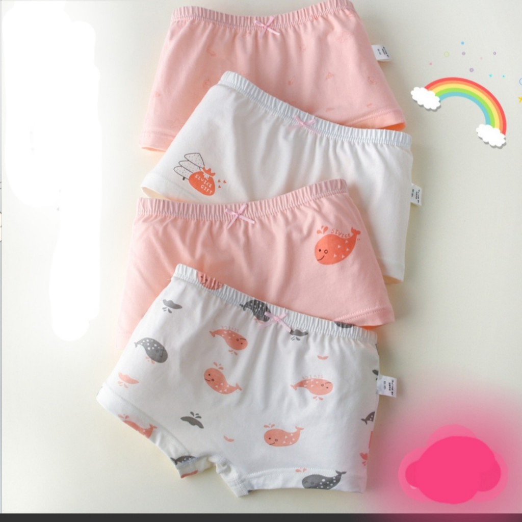 CHIP ĐÙI BÉ GÁI SÉT 4 QUẦN LÓT COTTON KHÁNG KHUẨN NỮ SINH 9-45KG