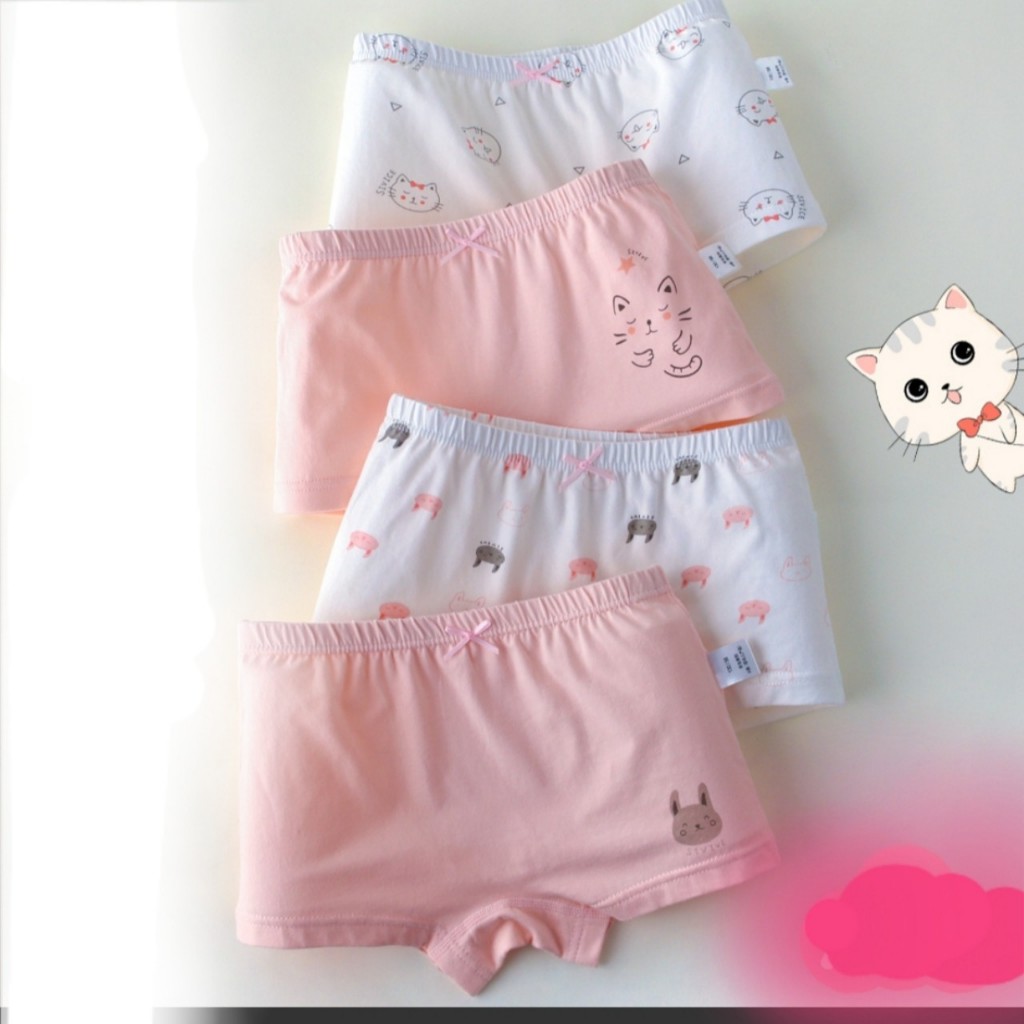 CHIP ĐÙI BÉ GÁI SÉT 4 QUẦN LÓT COTTON KHÁNG KHUẨN NỮ SINH 9-45KG