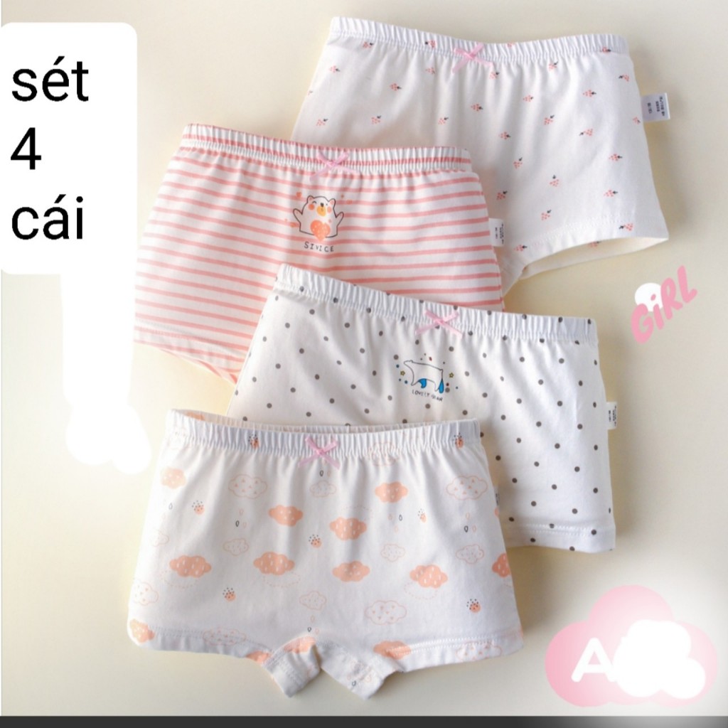 CHIP ĐÙI BÉ GÁI SÉT 4 QUẦN LÓT COTTON KHÁNG KHUẨN NỮ SINH 9-45KG