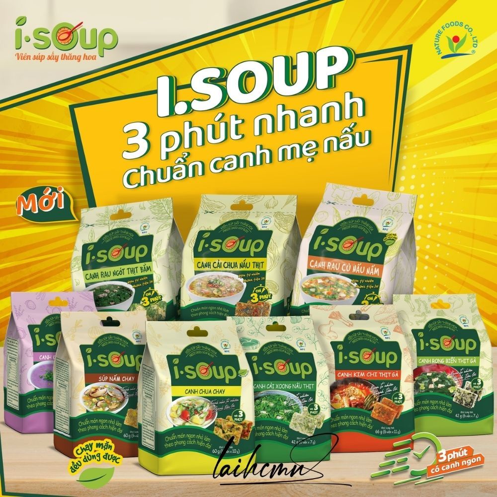 Canh Kim Chi Thịt Gà Ăn Liền I-Soup 66g  Viên Sấy Thăng Hoa Canh Lười Tiết Kiệm Thời Gian Ngon Như Mẹ Nấu