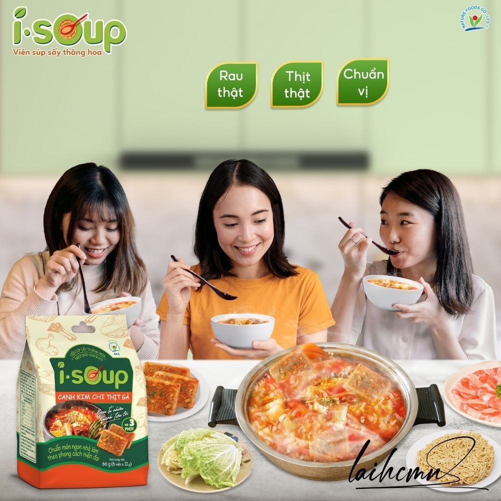 Canh Kim Chi Thịt Gà Ăn Liền I-Soup 66g  Viên Sấy Thăng Hoa Canh Lười Tiết Kiệm Thời Gian Ngon Như Mẹ Nấu