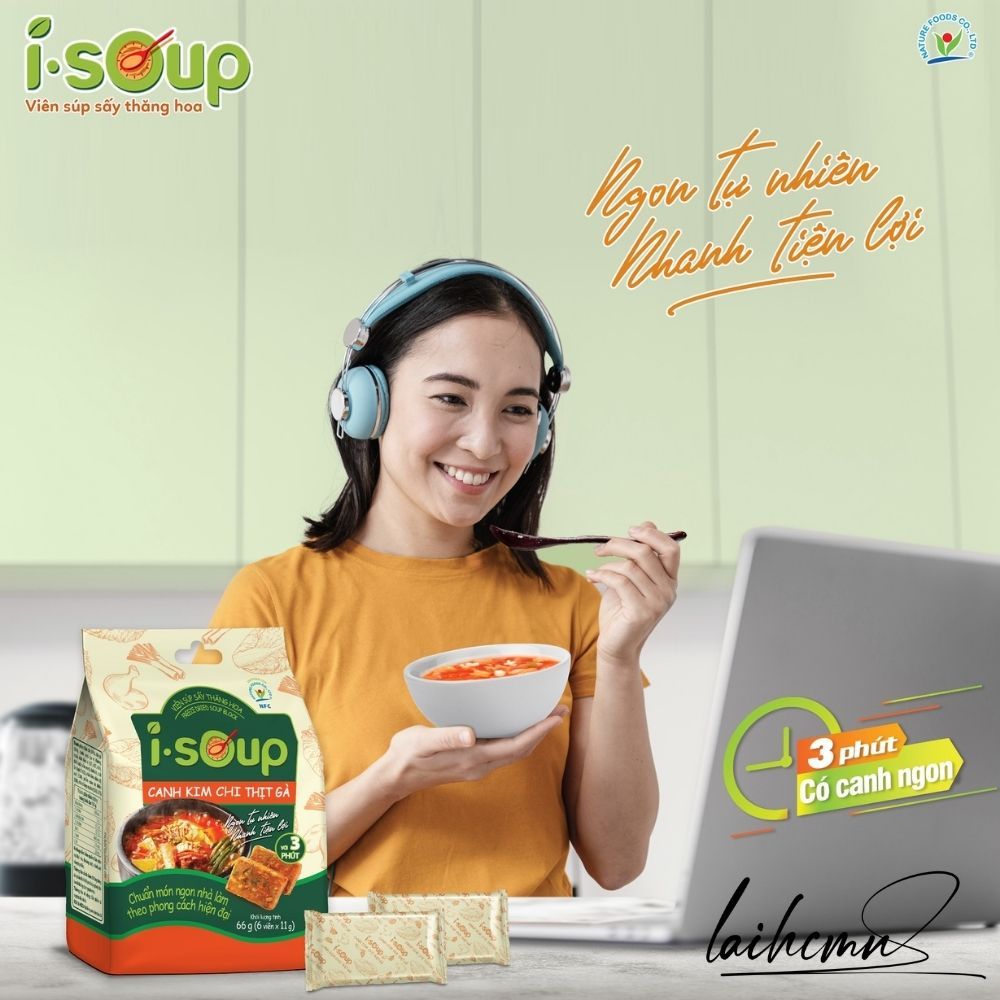 Canh Kim Chi Thịt Gà Ăn Liền I-Soup 66g  Viên Sấy Thăng Hoa Canh Lười Tiết Kiệm Thời Gian Ngon Như Mẹ Nấu