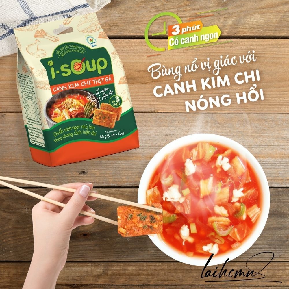 Canh Kim Chi Thịt Gà Ăn Liền I-Soup 66g  Viên Sấy Thăng Hoa Canh Lười Tiết Kiệm Thời Gian Ngon Như Mẹ Nấu