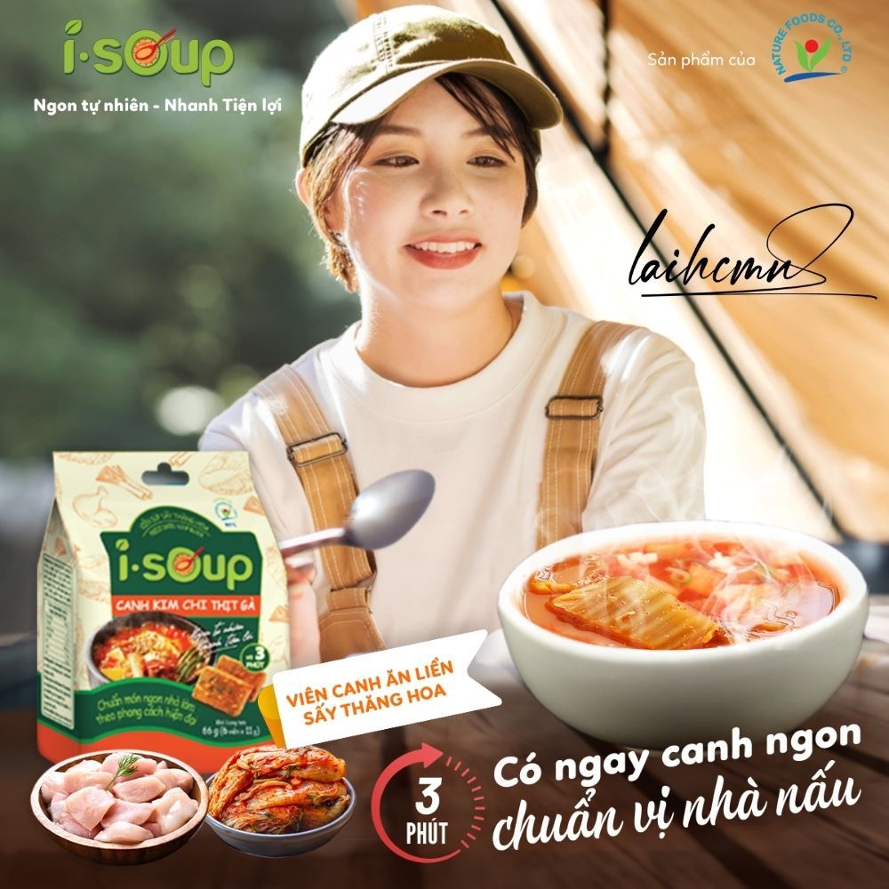 Canh Kim Chi Thịt Gà Ăn Liền I-Soup 66g  Viên Sấy Thăng Hoa Canh Lười Tiết Kiệm Thời Gian Ngon Như Mẹ Nấu