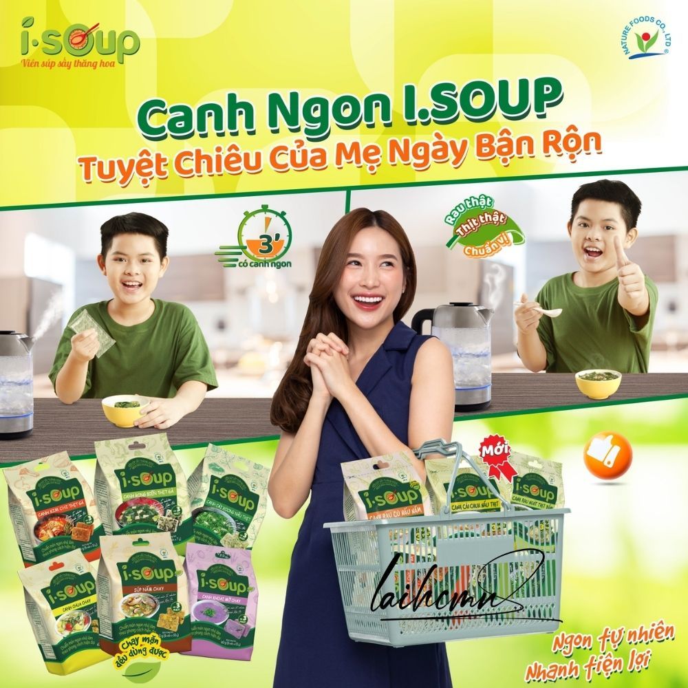 Canh Kim Chi Thịt Gà Ăn Liền I-Soup 66g  Viên Sấy Thăng Hoa Canh Lười Tiết Kiệm Thời Gian Ngon Như Mẹ Nấu