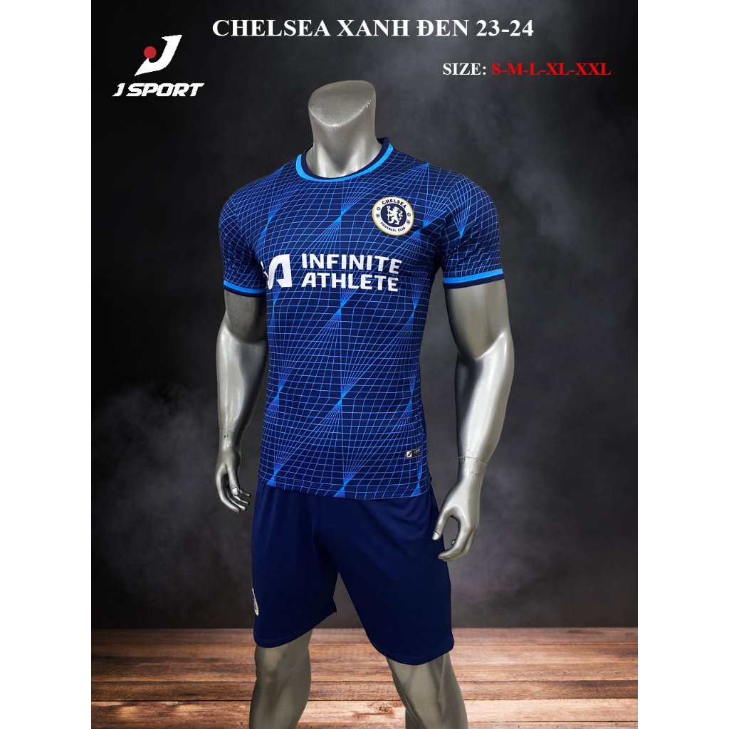Bộ Quần Áo Đá Bóng Chel Xanh Đen Logo Thêu , Thun Lạnh Cao Cấp Thoáng Mát A3