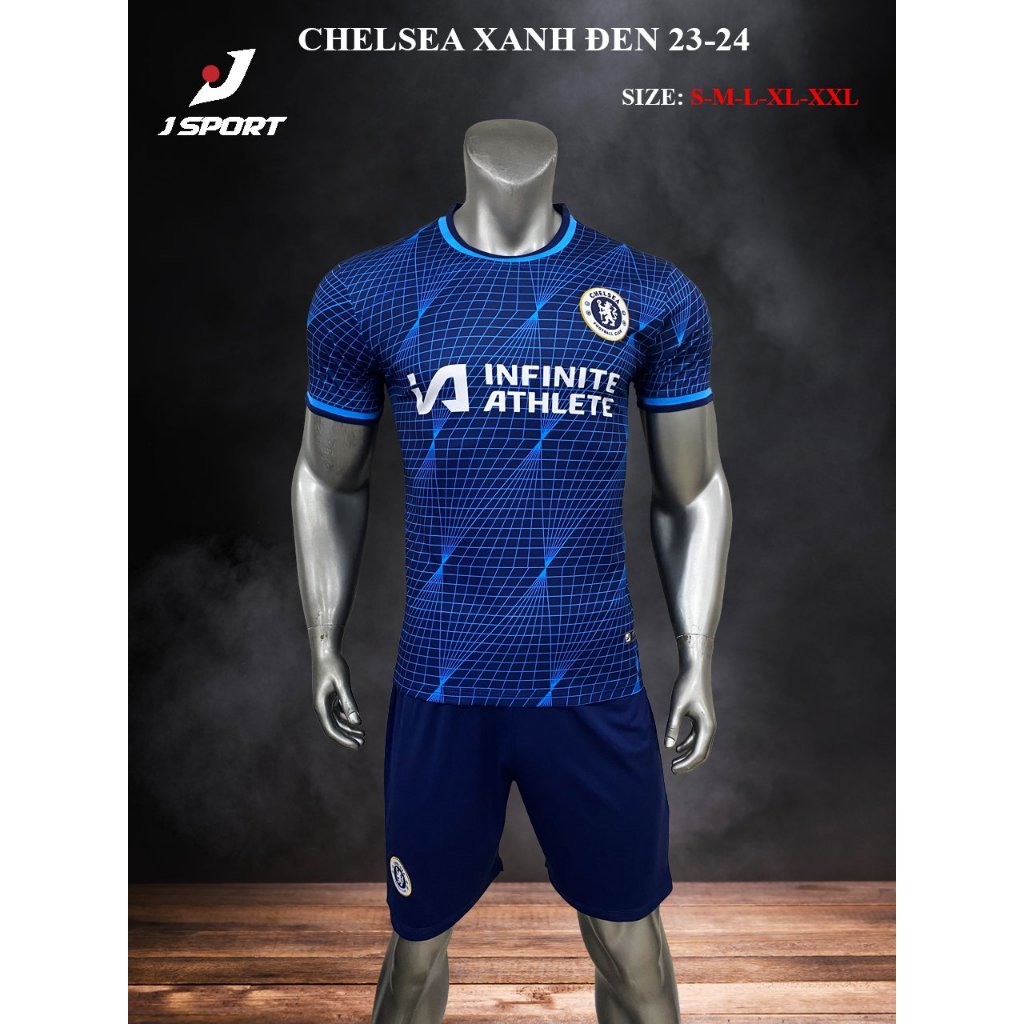 Bộ Quần Áo Đá Bóng Chel Xanh Đen Logo Thêu , Thun Lạnh Cao Cấp Thoáng Mát A3