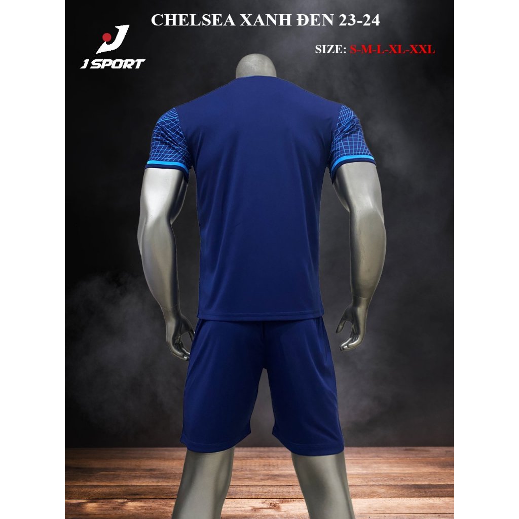 Bộ Quần Áo Đá Bóng Chel Xanh Đen Logo Thêu , Thun Lạnh Cao Cấp Thoáng Mát A3