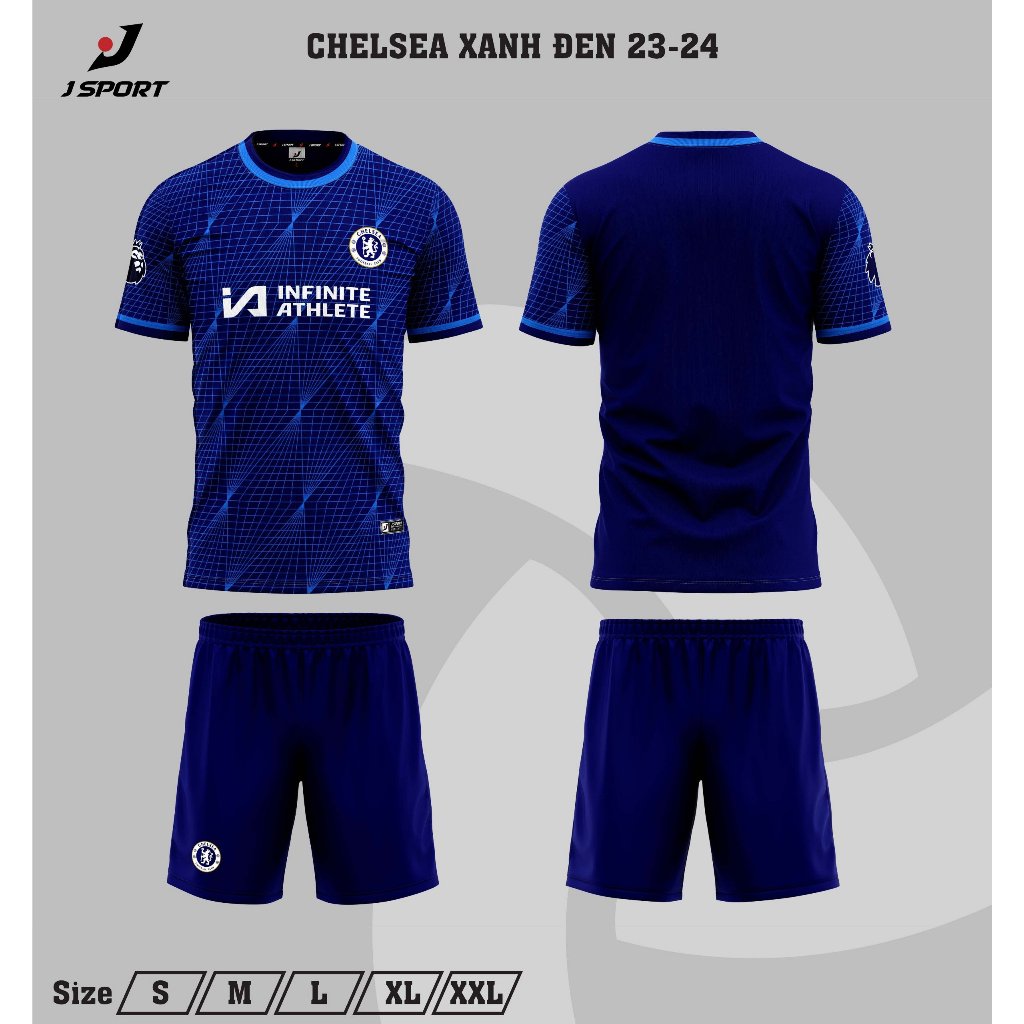 Bộ Quần Áo Đá Bóng Chel Xanh Đen Logo Thêu , Thun Lạnh Cao Cấp Thoáng Mát A3