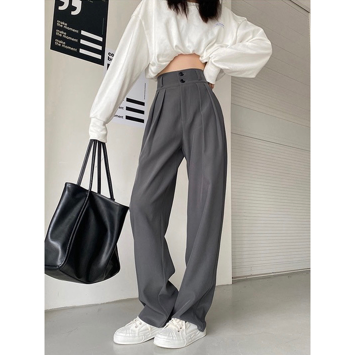 Quần ống rộng cạp cao 2 khuy, quần culottes dáng dài tôn eo siêu đẹp | BigBuy360 - bigbuy360.vn