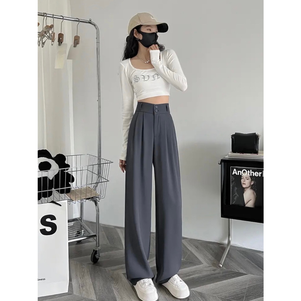 Quần ống rộng cạp cao 2 khuy, quần culottes dáng dài tôn eo siêu đẹp | BigBuy360 - bigbuy360.vn