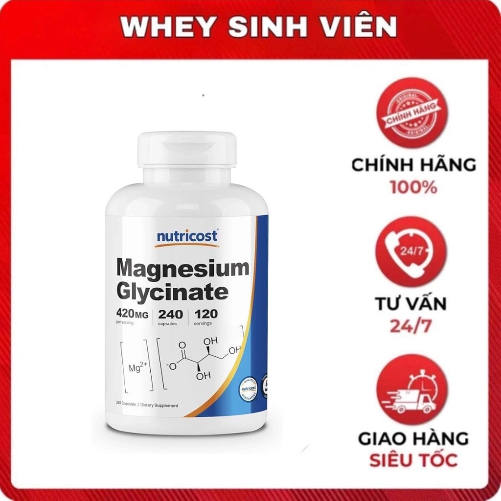 [Chính hãng] Viên uống Nutricost Magnesium Glycinate Capsules, 420 mg nhập khẩu Mỹ