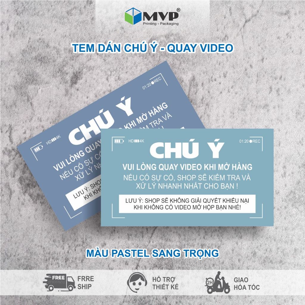 Tem Dán Chú Ý Quay Video Trước Khi Mở Hàng - Decal giấy có keo dính cm
