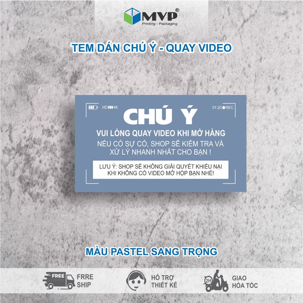 Tem Dán Chú Ý Quay Video Trước Khi Mở Hàng - Decal giấy có keo dính cm