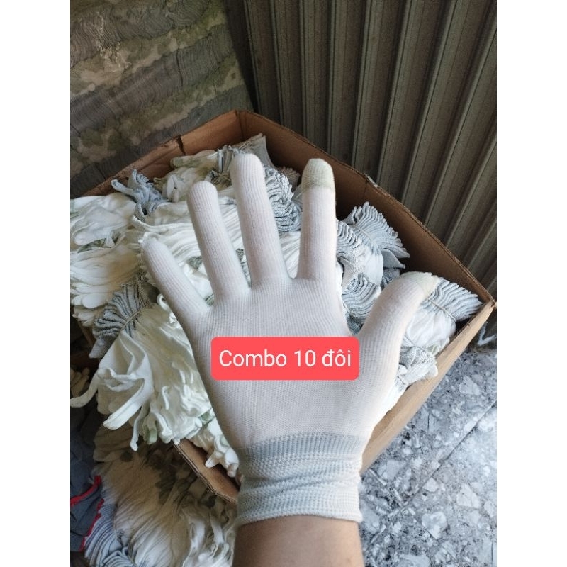 10 Đôi Găng Tay Bảo Hộ Sợi Polyester Màu Trắng,Găng tay lao động loại không phủ PU