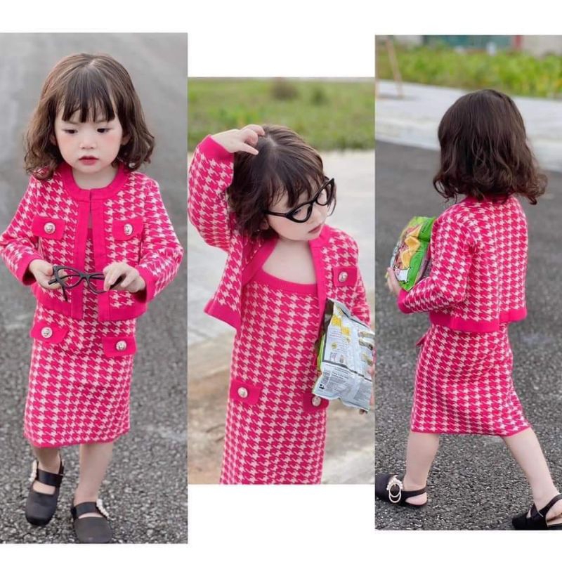 Set váy body +áo khoát ạk cho bé gái 8 đến 20kg.hình thật trải sàn ak