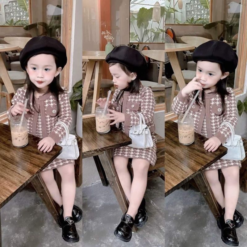 Set váy body +áo khoát ạk cho bé gái 8 đến 20kg.hình thật trải sàn ak