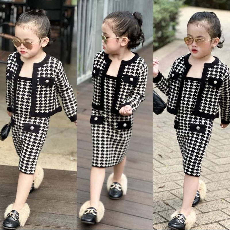 Set váy body +áo khoát ạk cho bé gái 8 đến 20kg.hình thật trải sàn ak