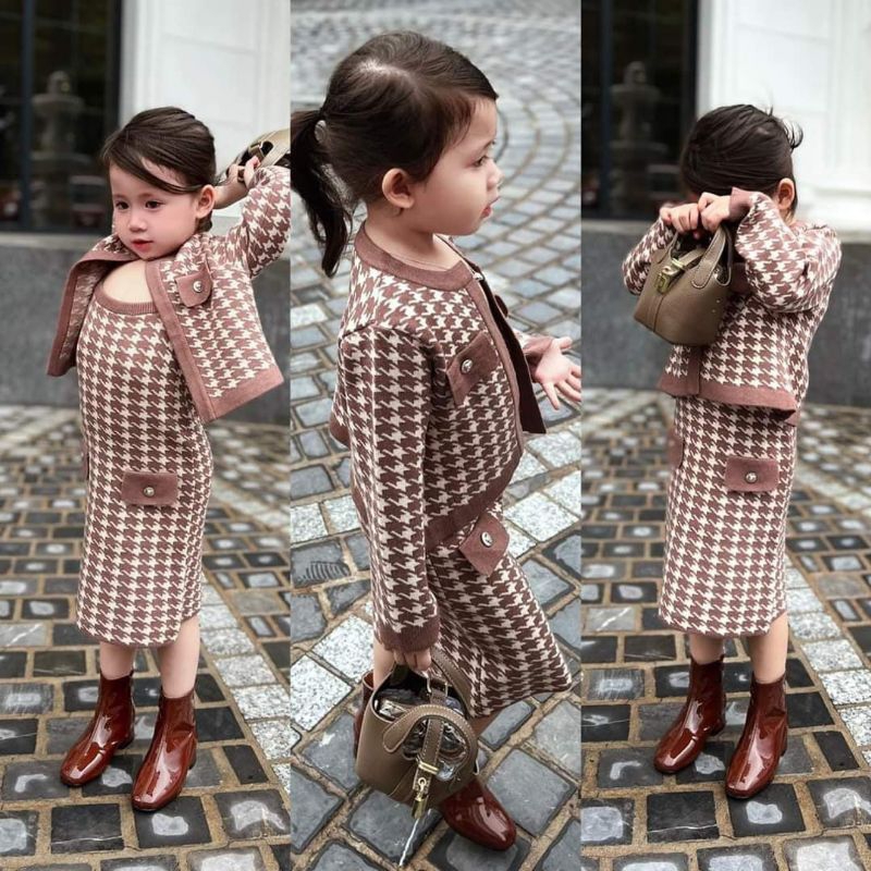 Set váy body +áo khoát ạk cho bé gái 8 đến 20kg.hình thật trải sàn ak