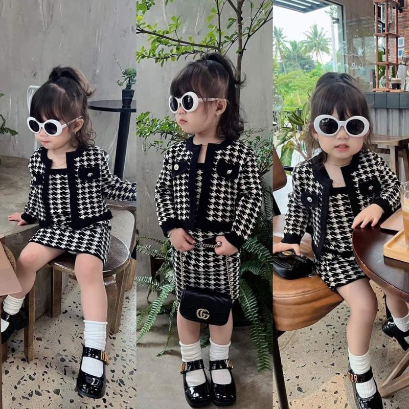 Set váy body +áo khoát ạk cho bé gái 8 đến 20kg.hình thật trải sàn ak