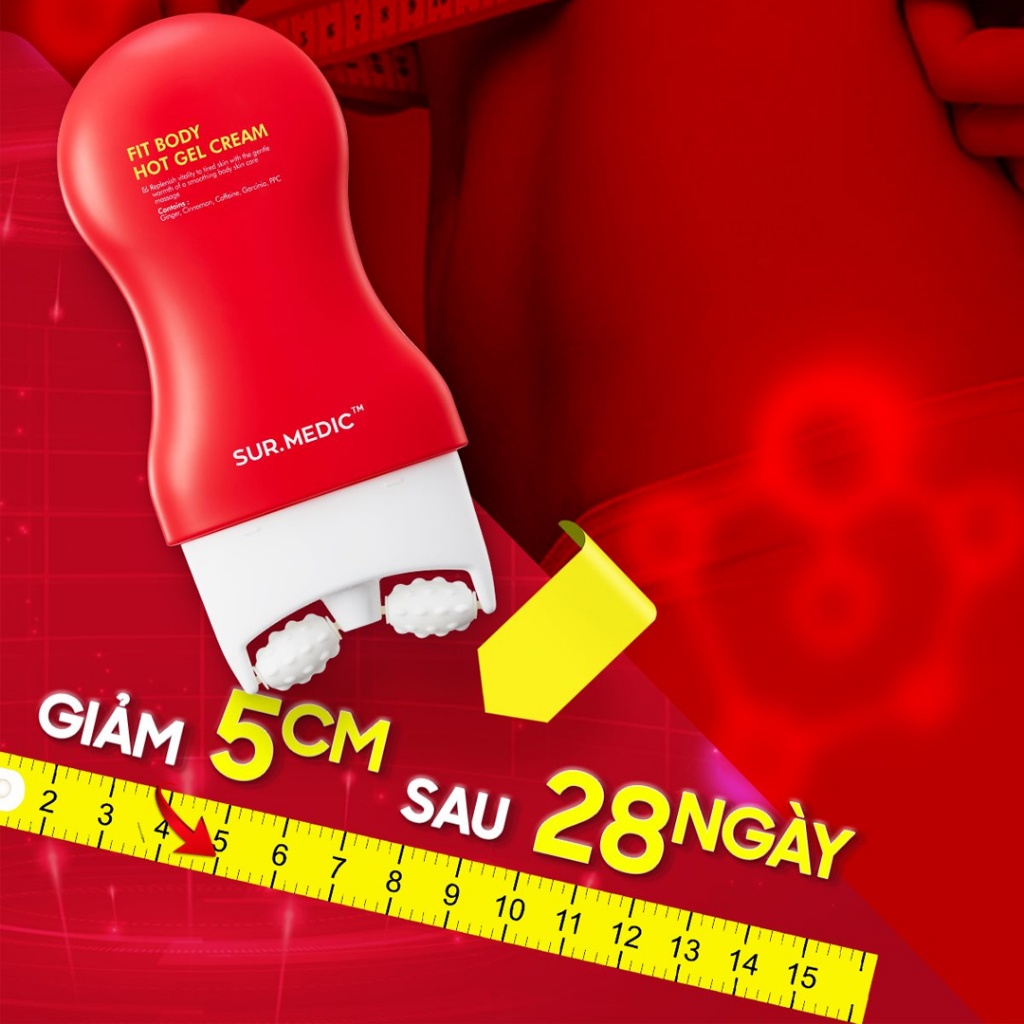 Thanh Lăn Massage Tan Mỡ Săn Cơ Định Hình Body SURMEDIC Fit Body Hot Gel Cream 100ml