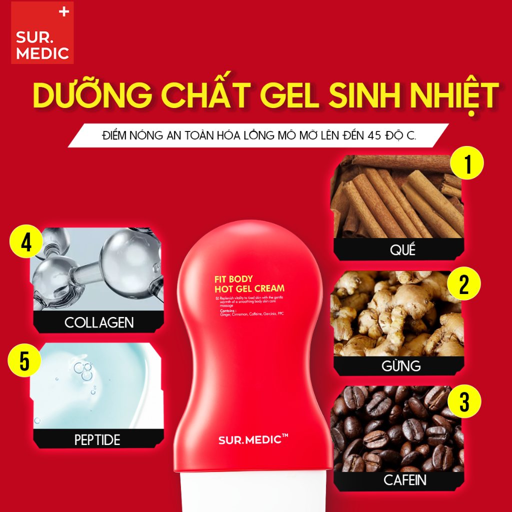 Thanh Lăn Massage Tan Mỡ Săn Cơ Định Hình Body SURMEDIC Fit Body Hot Gel Cream 100ml