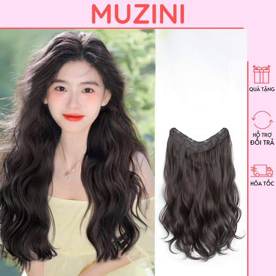 Tóc giả đẹp Muzini tóc kẹp 6 phím nửa đầu xoăn sóng chữ U ngang vai xoăn lơi dài layer dài phong cách Hàn Quốc TG18