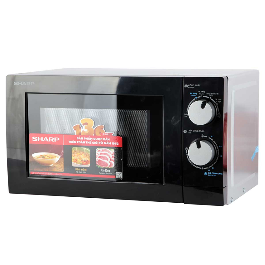 Lò vi sóng Sharp R-208VN-WS 20 lít, không nướng, mặt đen, chính hãng, bảo hành 12 tháng