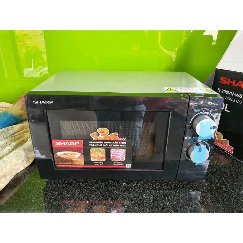 Lò vi sóng Sharp R-208VN-WS 20 lít, không nướng, mặt đen, chính hãng, bảo hành 12 tháng