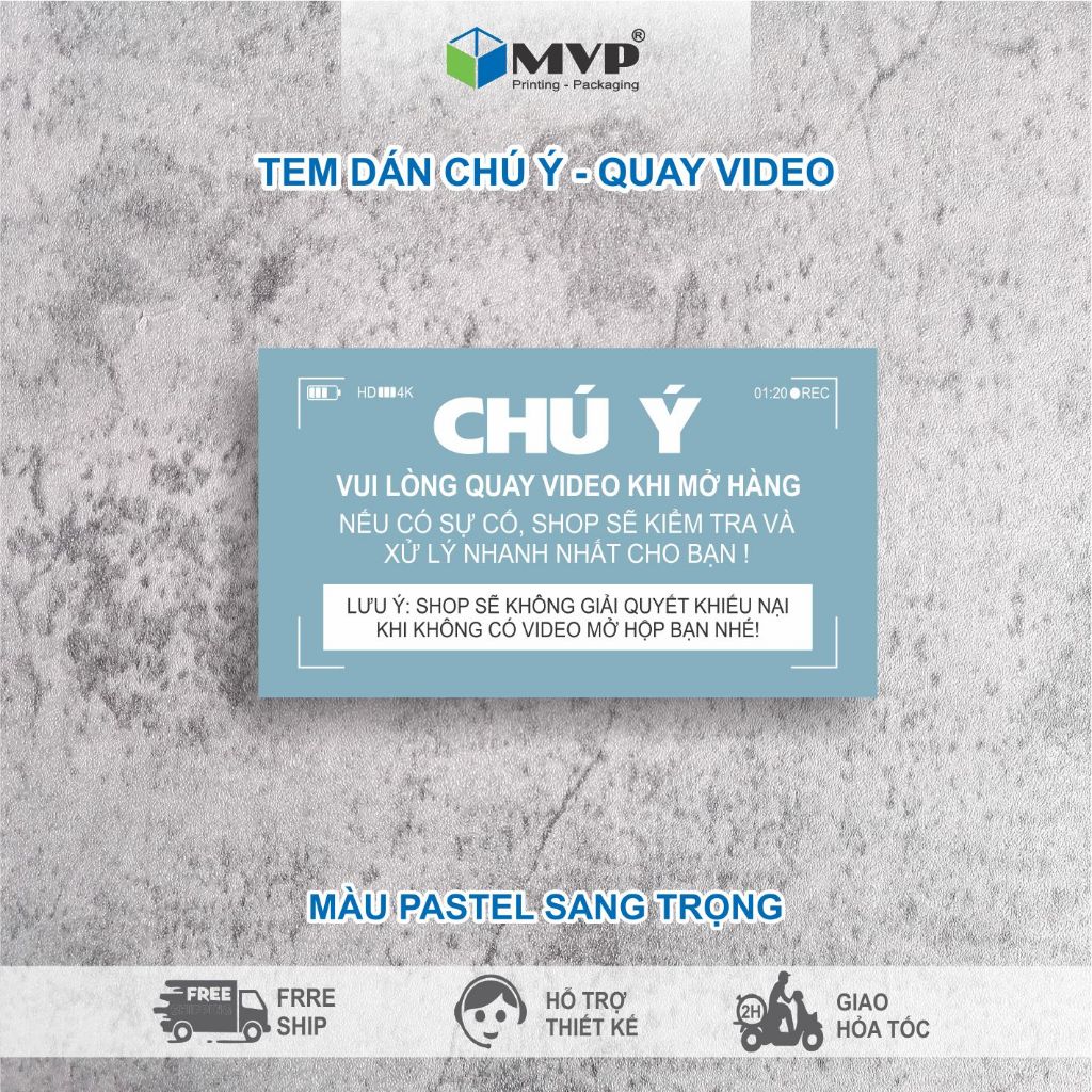 Tem Dán Chú Ý Quay Video Trước Khi Mở Hàng - Decal giấy có keo dính cm