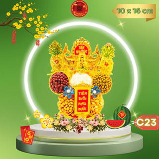 Tháp tỏi ngọc thực ông địa đẹp, đĩa tỏi thần tài song ngư tài lộc có đèn led - TỎI CÁT TƯỜNG