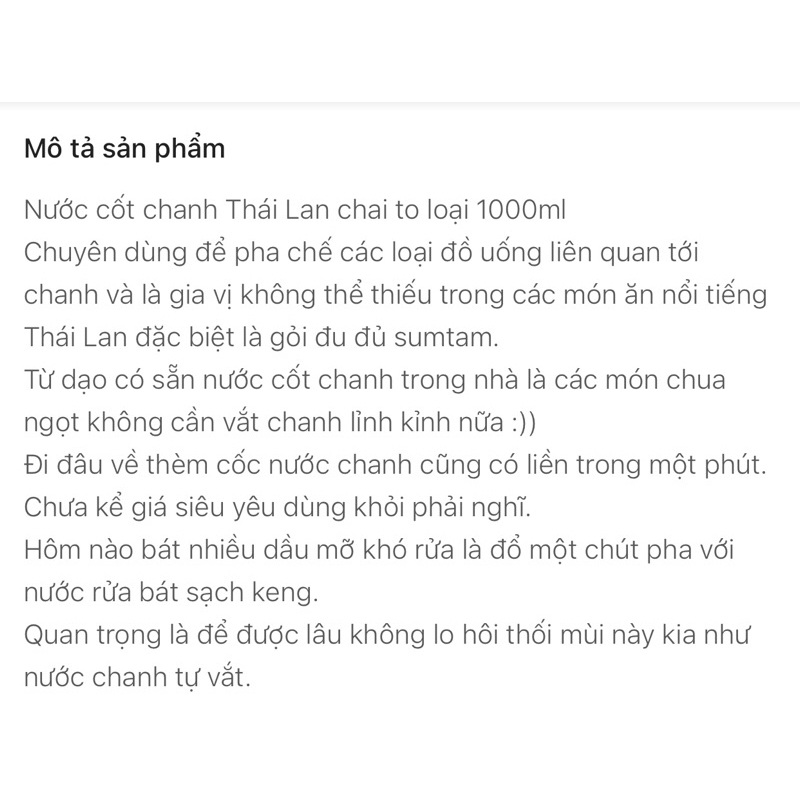 Nước cốt chanh Thái Lan chai to loại 1000ml