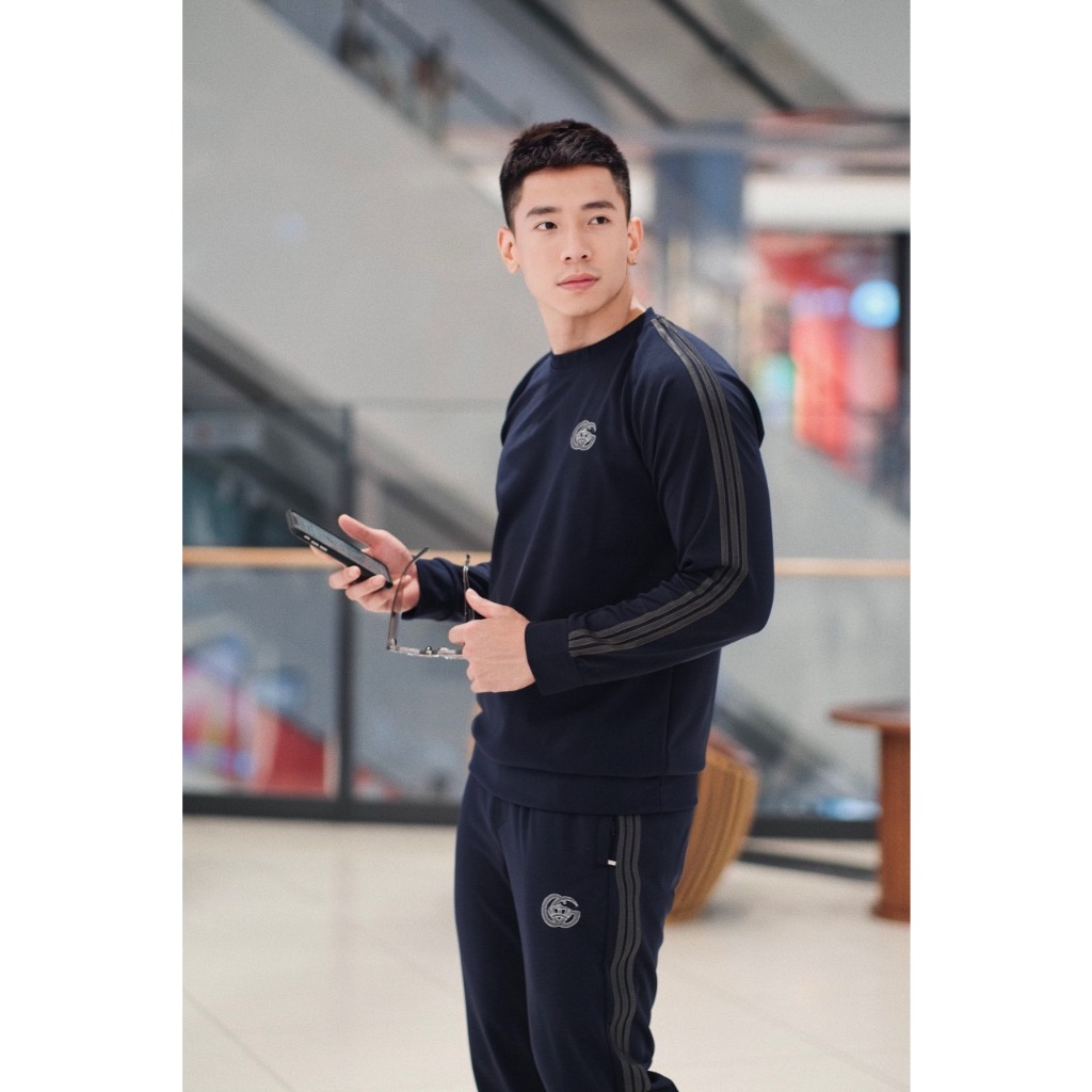 Bộ thu đông nam 3 màu GG sọc áo và quần thêu logo, chất umi dày dặn vận động cực thoải mái, sọc kẻ hai bên lên dáng san