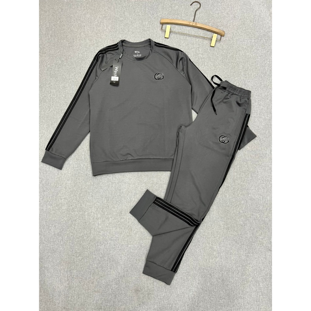 Bộ thu đông nam 3 màu GG sọc áo và quần thêu logo, chất umi dày dặn vận động cực thoải mái, sọc kẻ hai bên lên dáng san