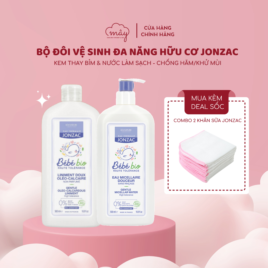 Bộ sản phẩm hữu cơ Jonzac vệ sinh thay tã bỉm chống hăm khử mùi cho bé từ sơ sinh