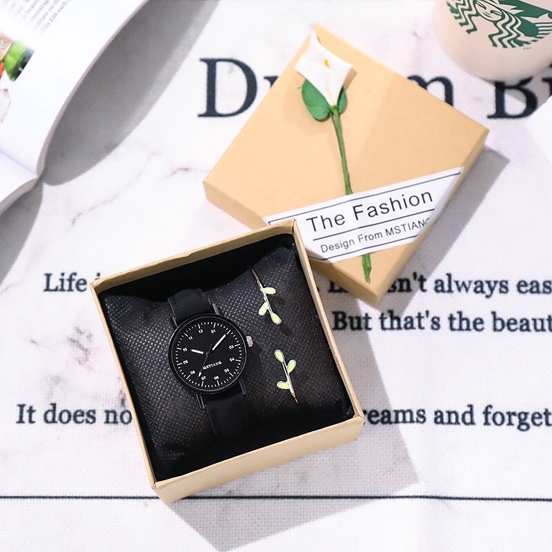 Đồng  Hồ Nữ Mặt Tròn Dây Da Dễ Thương  ASK