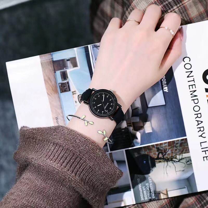 Đồng  Hồ Nữ Mặt Tròn Dây Da Dễ Thương  ASK