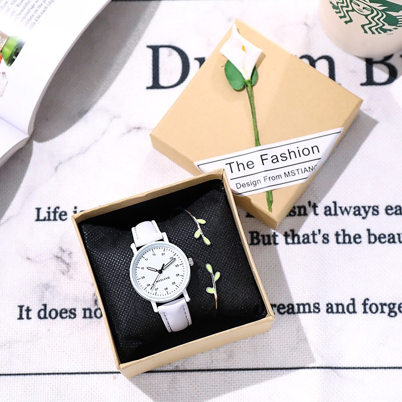 Đồng  Hồ Nữ Mặt Tròn Dây Da Dễ Thương  ASK