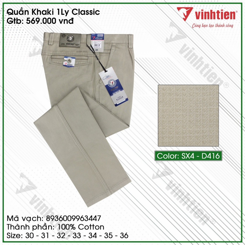 Quần Kaki Trung Niên 1ly Classic Cotton Vĩnh Tiến 569 - Nhiều Màu