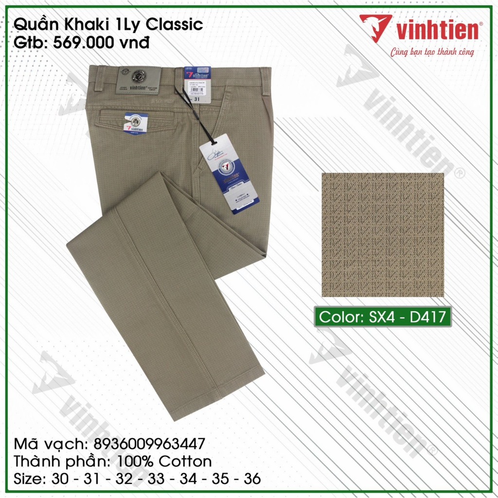 Quần Kaki Trung Niên 1ly Classic Cotton Vĩnh Tiến 569 - Nhiều Màu