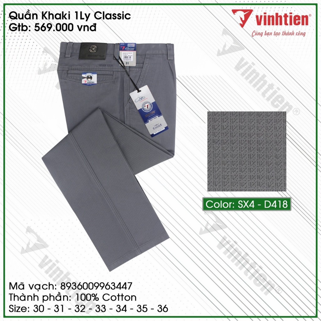 Quần Kaki Trung Niên 1ly Classic Cotton Vĩnh Tiến 569 - Nhiều Màu
