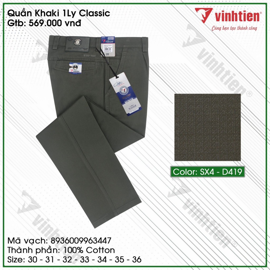 Quần Kaki Trung Niên 1ly Classic Cotton Vĩnh Tiến 569 - Nhiều Màu