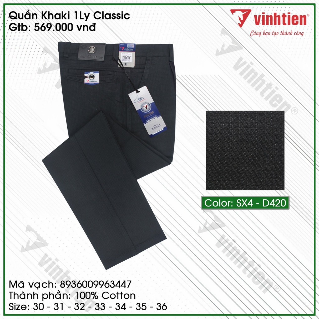 Quần Kaki Trung Niên 1ly Classic Cotton Vĩnh Tiến 569 - Nhiều Màu