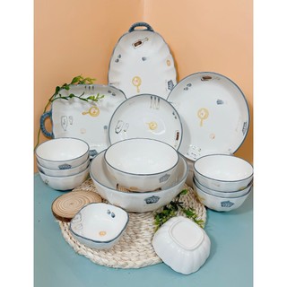  Bộ Bát Chén Đĩa Gốm Miu  Họa Tiết Bộ Đồ Ăn Phong Cách Bắc Âu Men Sáng Đẹp,Sử Dụng Được Cho Lò Vi Sóng Và Máy Rửa Bát 