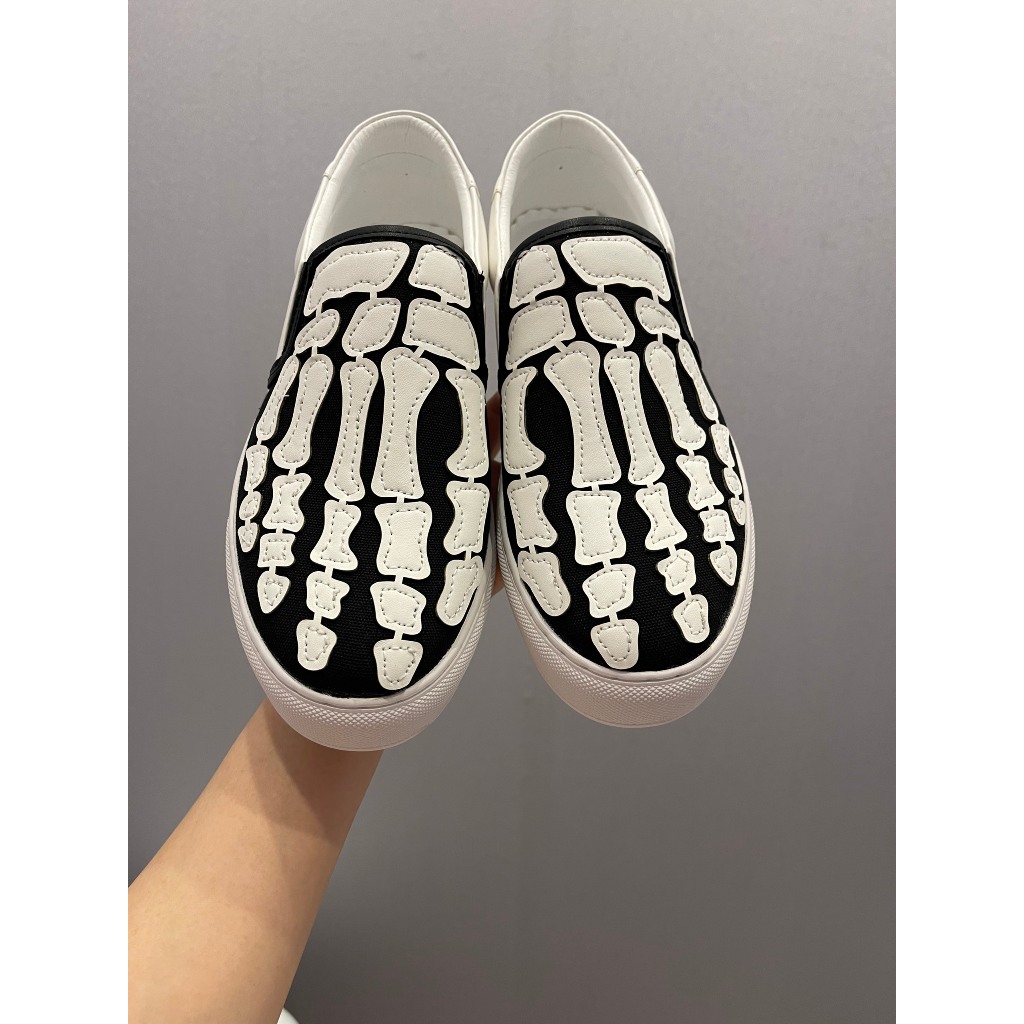 Giày lười nam thêu xương bàn tay trắng Amiri đế khâu hottrend mới nhất năm nay