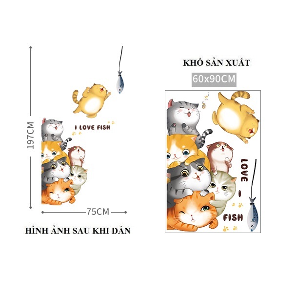 Decal dán tường trang trí MÈO DÁN CỬA - Dán tường trẻ em